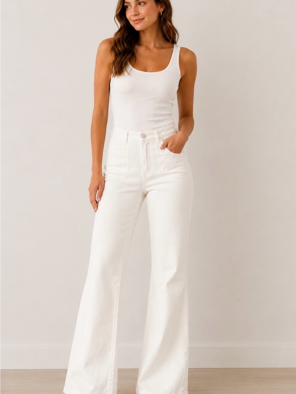 LC Lauren Conrad White Super High-Rise Wide Leg Jeans